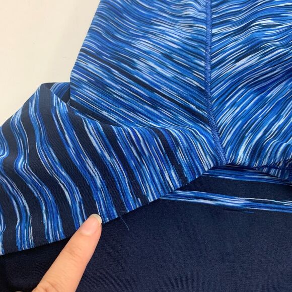 Athleta Finish Fast Spacedye Tee Women S Navy Reflective Ruched Side Gripper Hem - Picture 11 of 15